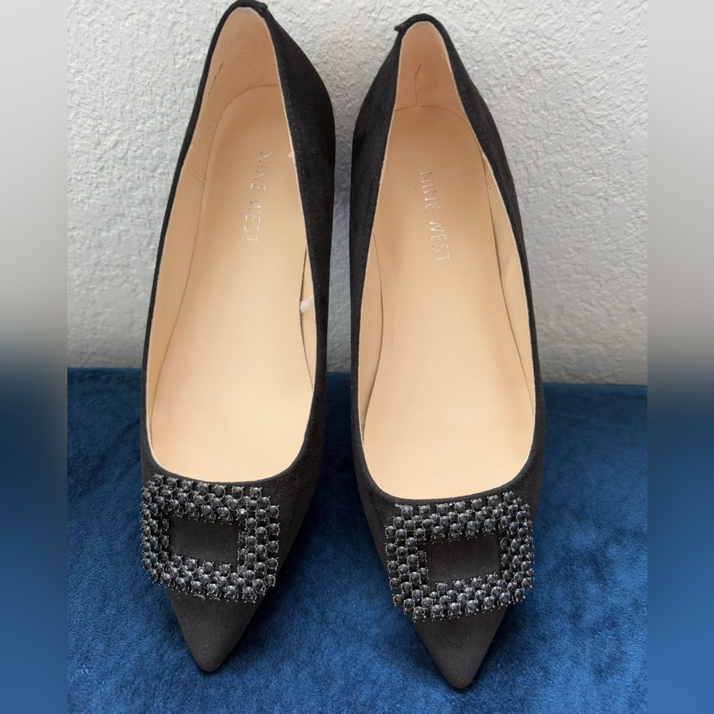 Nine West Black Flats with Sparkling Square Accent